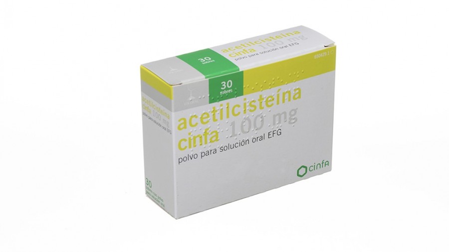ACETILCISTEINA CINFA 100 mg POLVO PARA SOLUCION ORAL EFG , 30 sobres fotografía del envase.