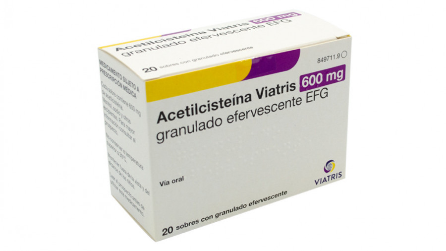 ACETILCISTEINA VIATRIS 600 MG GRANULADO EFERVESCENTEL EFG, 20 sobres fotografía del envase.