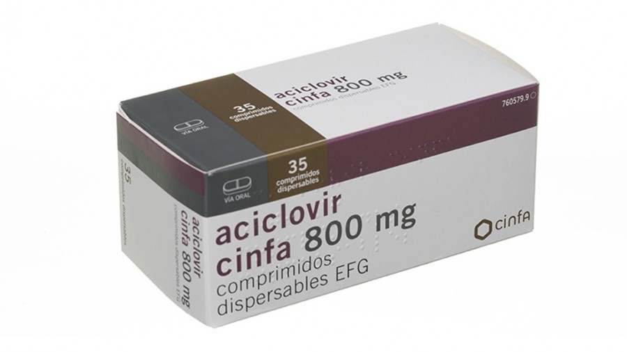 ACICLOVIR CINFA 800 mg COMPRIMIDOS DISPERSABLES EFG, 35 comprimidos fotografía del envase.