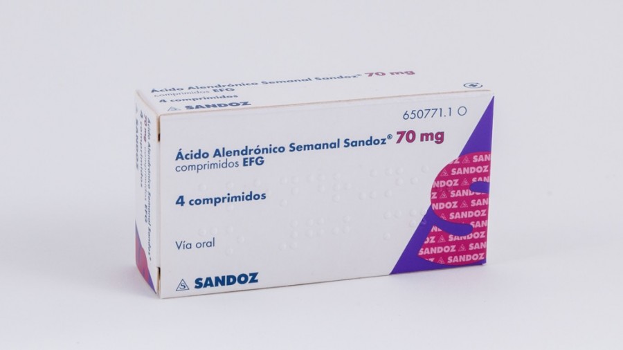 ACIDO ALENDRONICO SEMANAL SANDOZ 70 mg COMPRIMIDOS EFG, 4 comprimidos fotografía del envase.