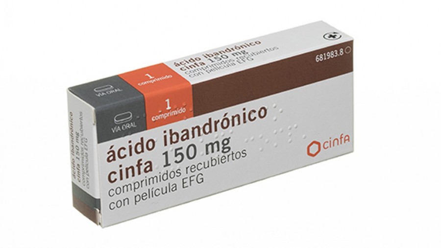 ACIDO IBANDRONICO CINFA 150 mg COMPRIMIDOS RECUBIERTOS CON PELICULA EFG, 3 comprimidos fotografía del envase.