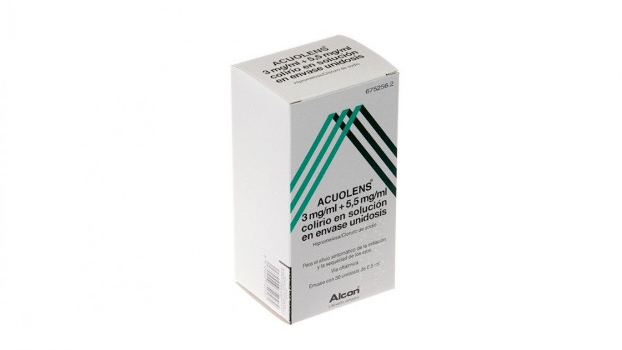 ACUOLENS 3 mg/ml + 5,5 mg/ml COLIRIO EN SOLUCION EN ENVASE UNIDOSIS , 30 envases unidosis de 0,5 ml fotografía del envase.