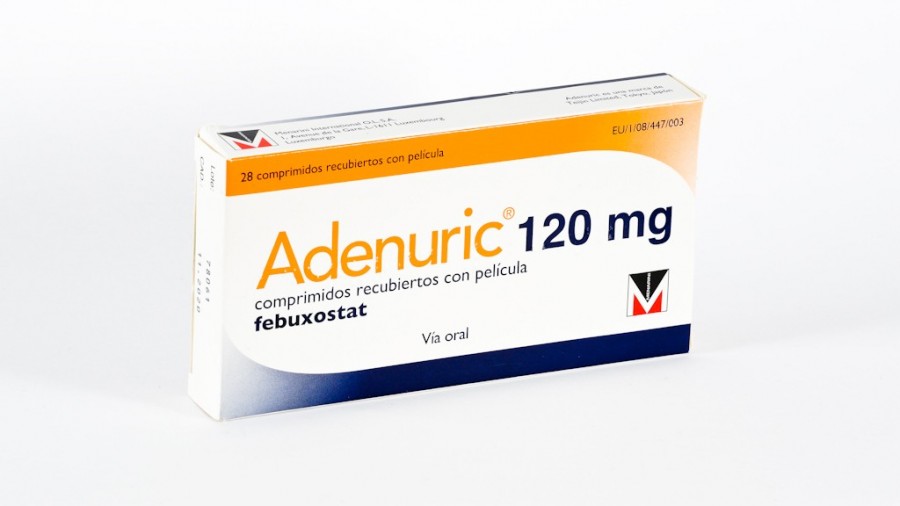 ADENURIC 120 mg COMPRIMIDOS RECUBIERTOS CON PELICULA , 28 comprimidos fotografía del envase.