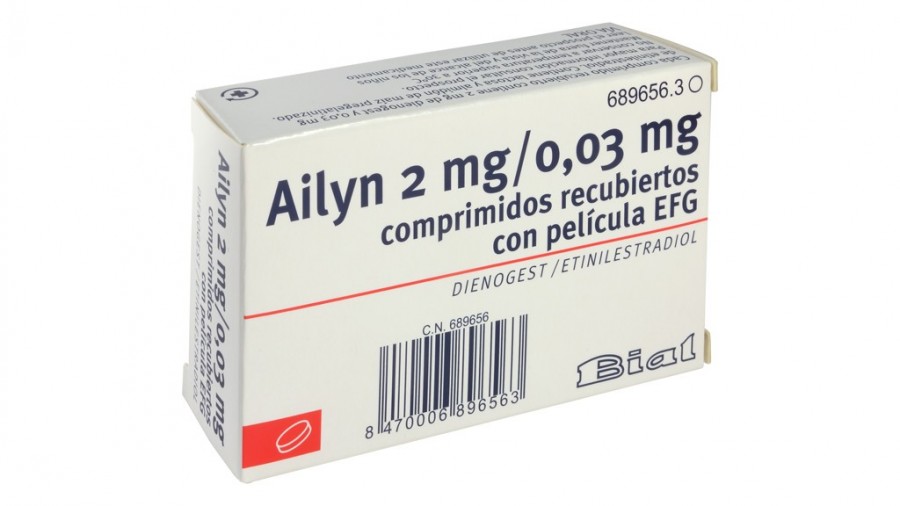 AILYN 2 mg/0,03 mg COMPRIMIDO RECUBIERTO CON PELICULA EFG , 21 comprimidos fotografía del envase.