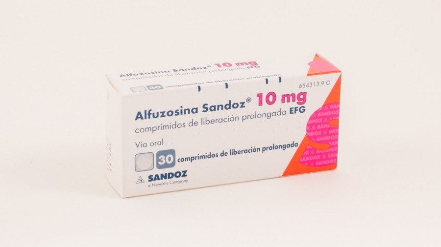 ALFUZOSINA SANDOZ 10 mg COMPRIMIDOS DE LIBERACION PROLONGADA EFG , 30 comprimidos fotografía del envase.