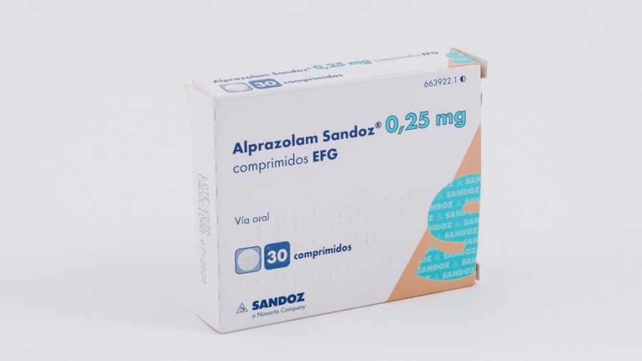 ALPRAZOLAM SANDOZ 0,25 mg COMPRIMIDOS EFG , 30 comprimidos fotografía del envase.