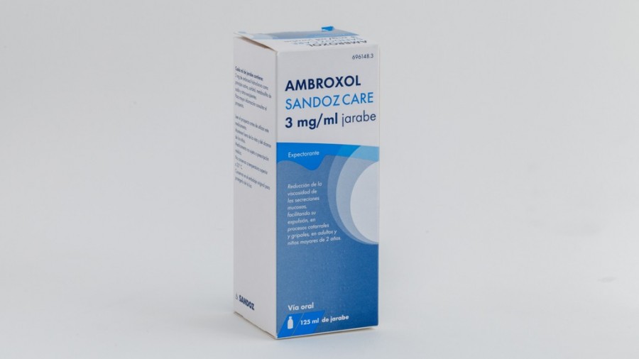 Ambroxol SANDOZ CARE 3 mg/ml jarabe EFG, 1 frasco de 125 ml fotografía del envase.