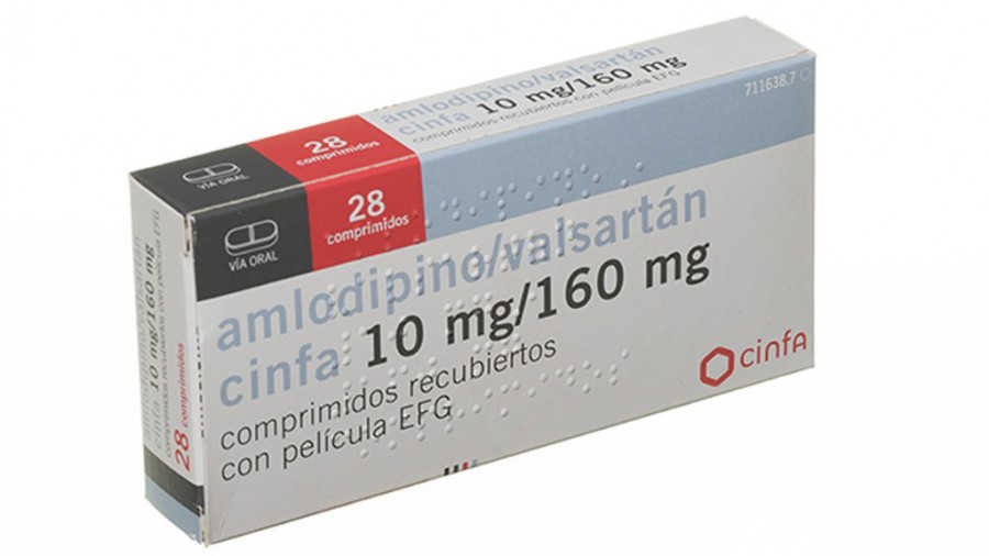 amlodipino/valsartan cinfa 10 mg/160 mg comprimidos recubiertos con pelicula EFG, 28 comprimidos fotografía del envase.
