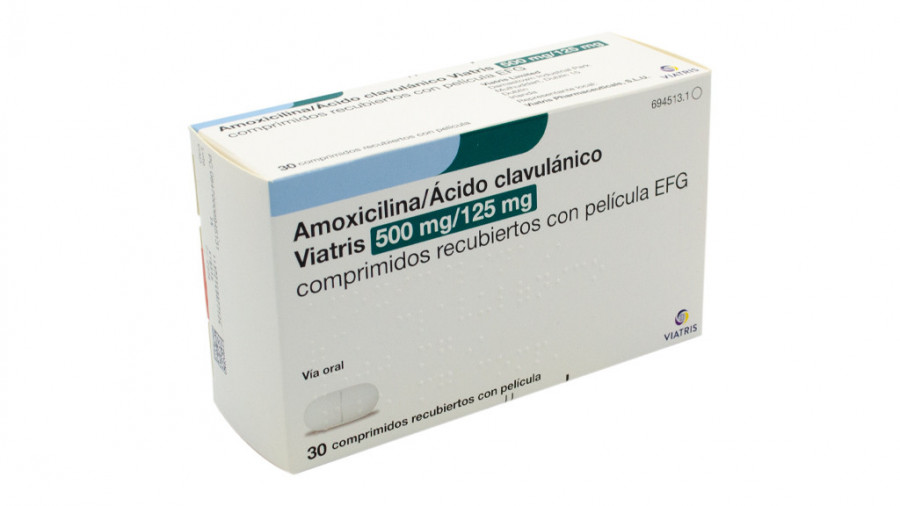 AMOXICILINA/ACIDO CLAVULANICO VIATRIS 500 MG/125 MG COMPRIMIDOS RECUBIERTOS CON PELÍCULA  EFG, 30 comprimidos fotografía del envase.