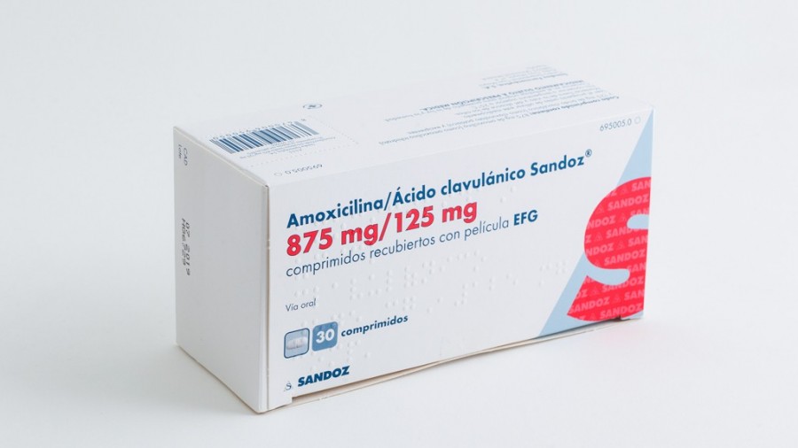 AMOXICILINA/ACIDO CLAVULANICO SANDOZ 875 mg/125 mg COMPRIMIDOS RECUBIERTOS CON PELICULA EFG, 20 comprimidos (Blister Al/PVC/Al) fotografía del envase.