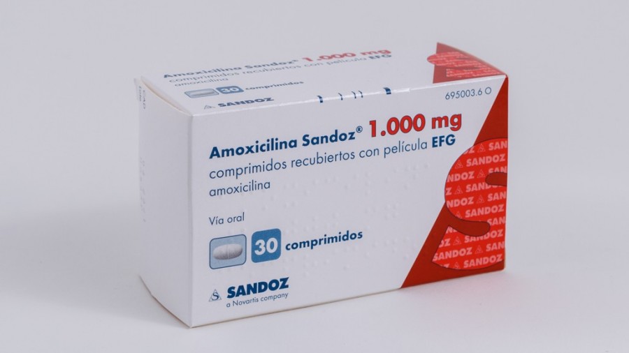 AMOXICILINA SANDOZ 1000 mg COMPRIMIDOS RECUBIERTOS CON PELICULA EFG , 30 comprimidos fotografía del envase.