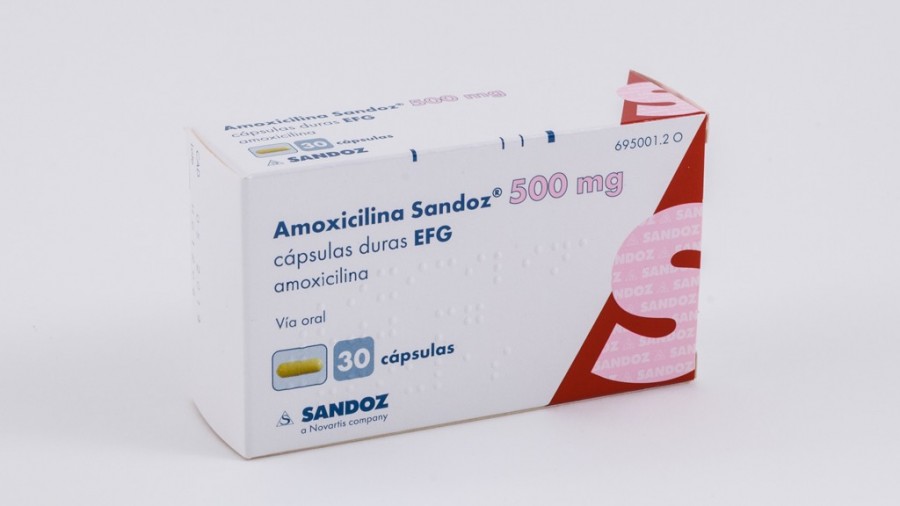 AMOXICILINA SANDOZ 500 mg CAPSULAS DURAS EFG , 30 cápsulas fotografía del envase.