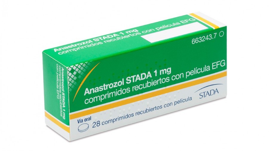 ANASTROZOL STADA 1 mg COMPRIMIDOS RECUBIERTOS CON PELICULA EFG, 28 comprimidos fotografía del envase.