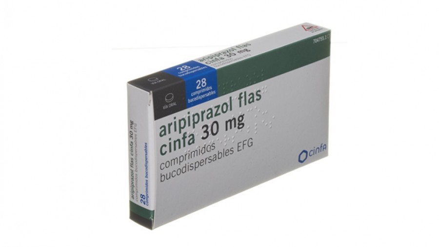 ARIPIPRAZOL FLAS CINFA 30 MG COMPRIMIDOS BUCODISPERSABLES EFG , 28 comprimidos fotografía del envase.