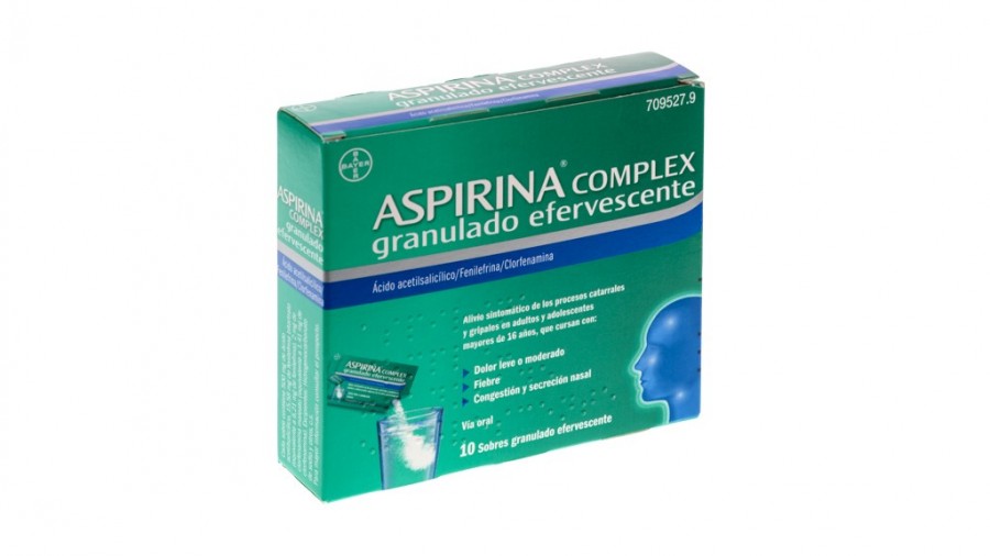 ASPIRINA COMPLEX GRANULADO EFERVESCENTE, 10 sobres fotografía del envase.