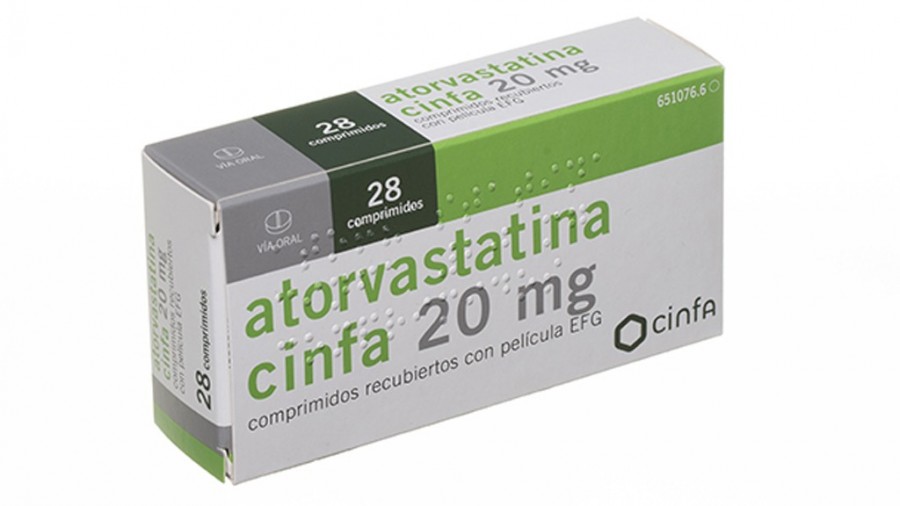 ATORVASTATINA CINFA 20 mg COMPRIMIDOS RECUBIERTOS CON PELICULA EFG , 500 comprimidos fotografía del envase.