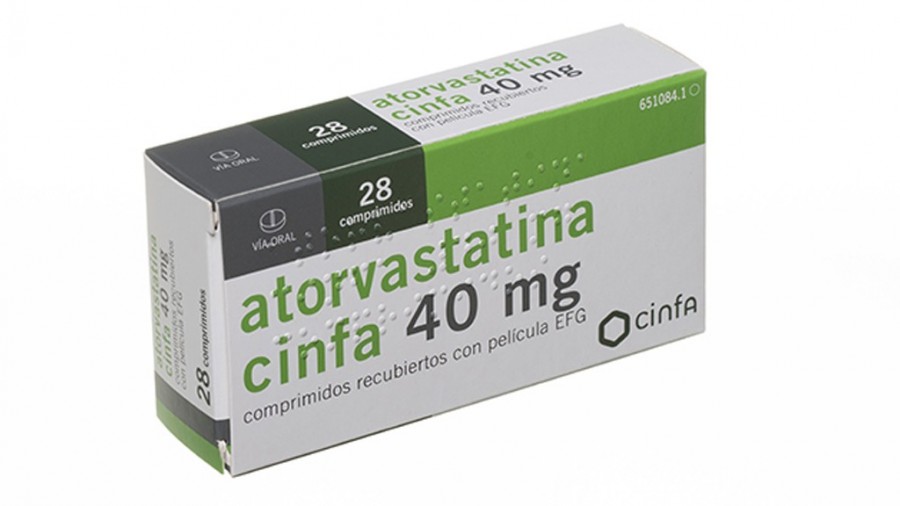 ATORVASTATINA CINFA 40 mg COMPRIMIDOS RECUBIERTOS CON PELICULA EFG, 28 comprimidos fotografía del envase.