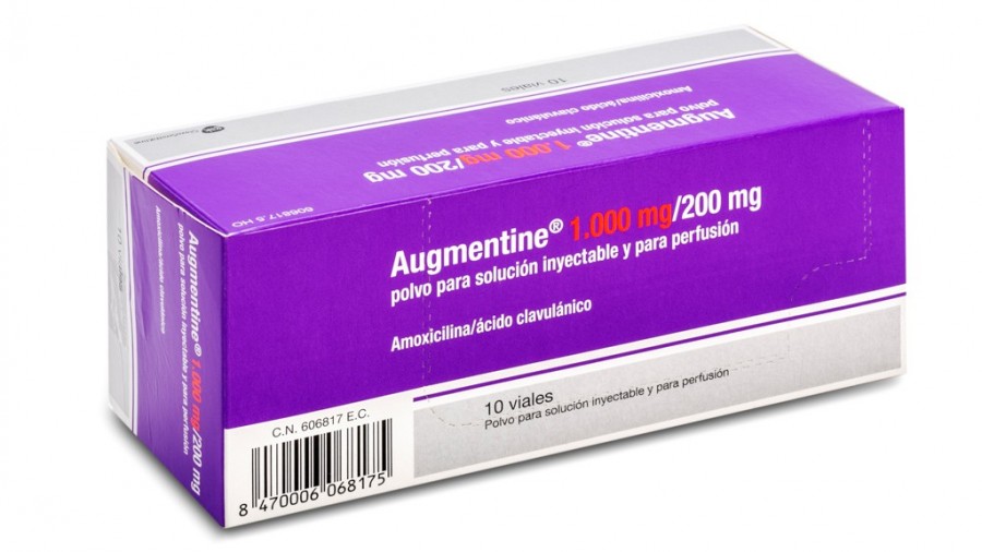 AUGMENTINE 1.000 mg/200 mg POLVO PARA SOLUCION  INYECTABLE Y PARA PERFUSION, 10 viales fotografía del envase.