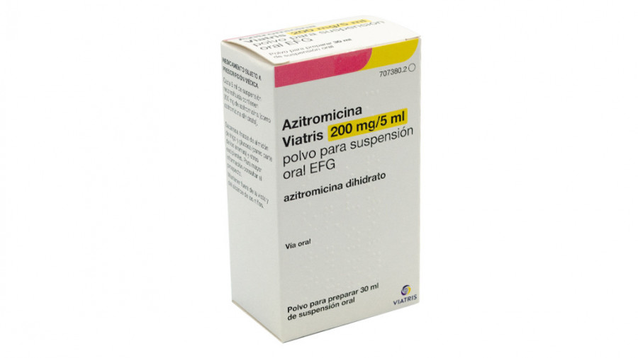 AZITROMICINA VIATRIS 200 MG/5 ML POLVO PARA SUSPENSION ORAL EFG, 1 frasco de 15 ml fotografía del envase.