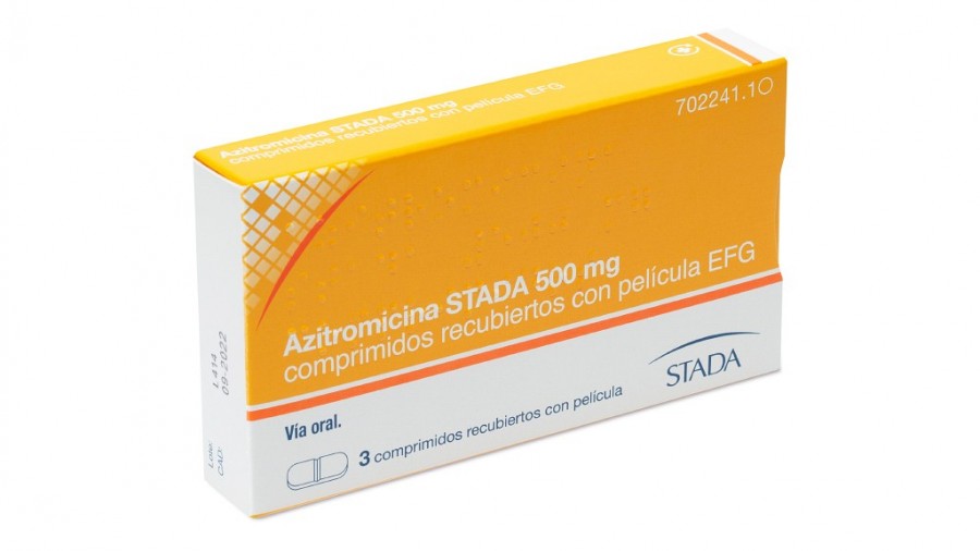 AZITROMICINA STADA 500 mg COMPRIMIDOS RECUBIERTOS CON PELICULA EFG , 3 comprimidos fotografía del envase.