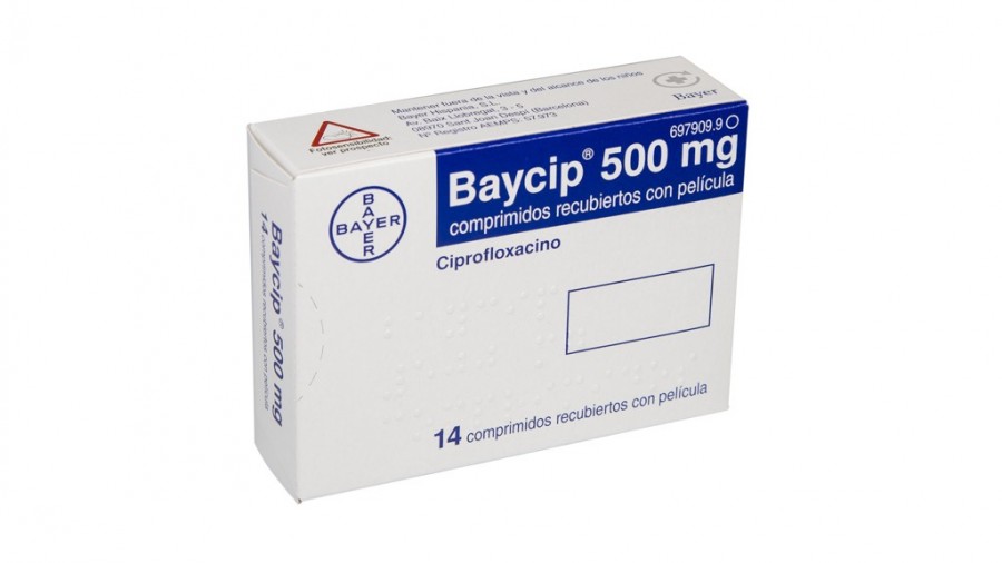 BAYCIP 500 mg COMPRIMIDOS RECUBIERTOS CON PELICULA , 500 comprimidos fotografía del envase.