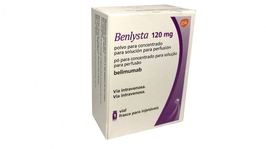 BENLYSTA 120 mg POLVO PARA CONCENTRADO PARA SOLUCION PARA PERFUSION, 1 vial fotografía del envase.