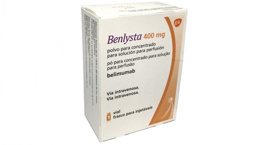 BENLYSTA 400 mg POLVO PARA CONCENTRADO PARA SOLUCION PARA PERFUSION, 1 vial fotografía del envase.