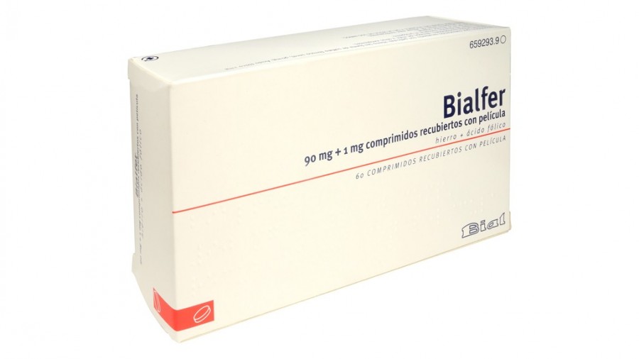 BIALFER 90 mg + 1 mg COMPRIMIDOS RECUBIERTOS CON PELICULA, 60 comprimidos fotografía del envase.