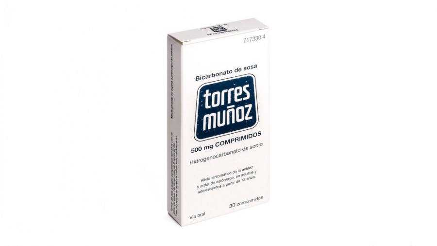 BICARBONATO DE SOSA TORRES  MUÑOZ  500 mg COMPRIMIDOS , 30 comprimidos fotografía del envase.