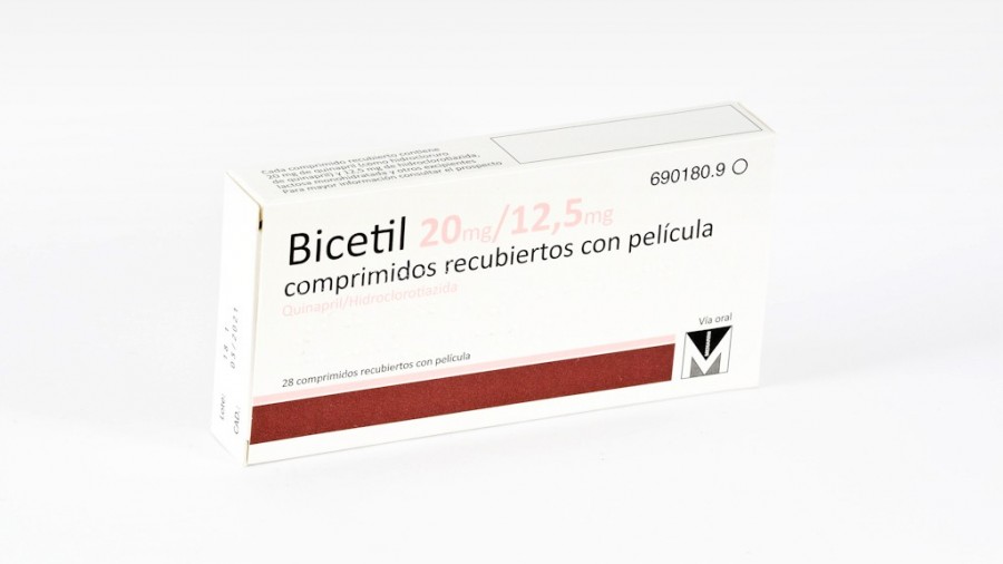 BICETIL 20 mg / 12,5 mg COMPRIMIDOS RECUBIERTOS CON PELÍCULA, 28 comprimidos fotografía del envase.
