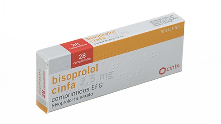 BISOPROLOL CINFA 2,5 MG COMPRIMIDOS EFG , 28 comprimidos (Blister PVC/PVDC-ALUMINIO) fotografía del envase.