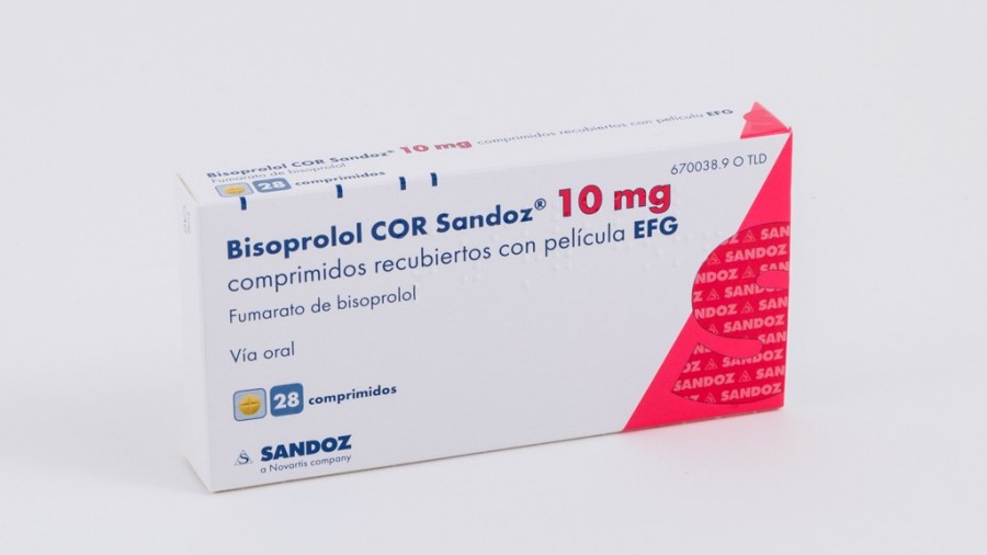 BISOPROLOL COR SANDOZ 10 mg COMPRIMIDOS RECUBIERTOS CON PELICULA EFG, 60 comprimidos fotografía del envase.