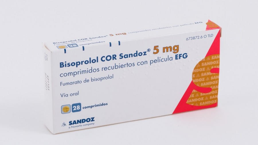 BISOPROLOL COR SANDOZ 5 mg COMPRIMIDOS RECUBIERTOS CON PELICULA EFG, 28 comprimidos fotografía del envase.
