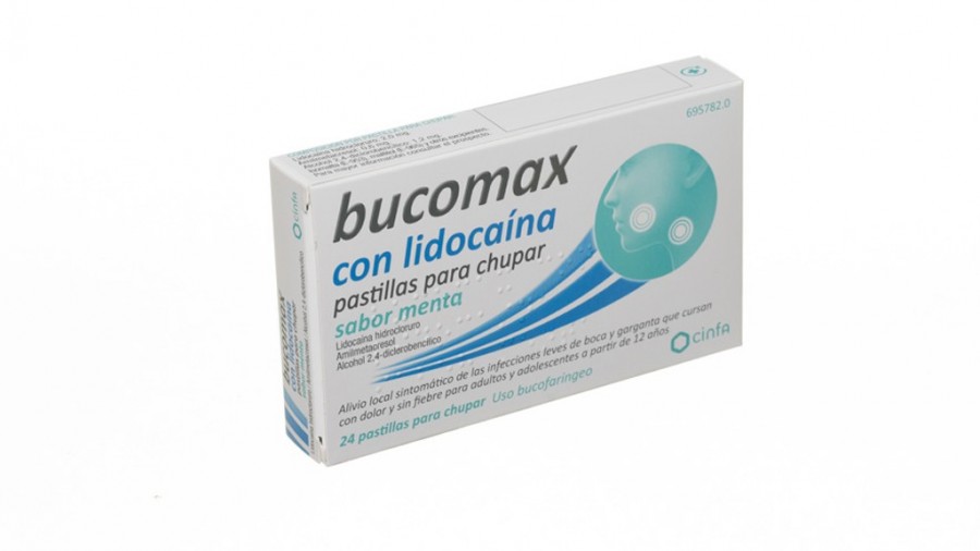 BUCOMAX CON LIDOCAINA PASTILLAS PARA CHUPAR SABOR MENTA, 8 pastillas fotografía del envase.