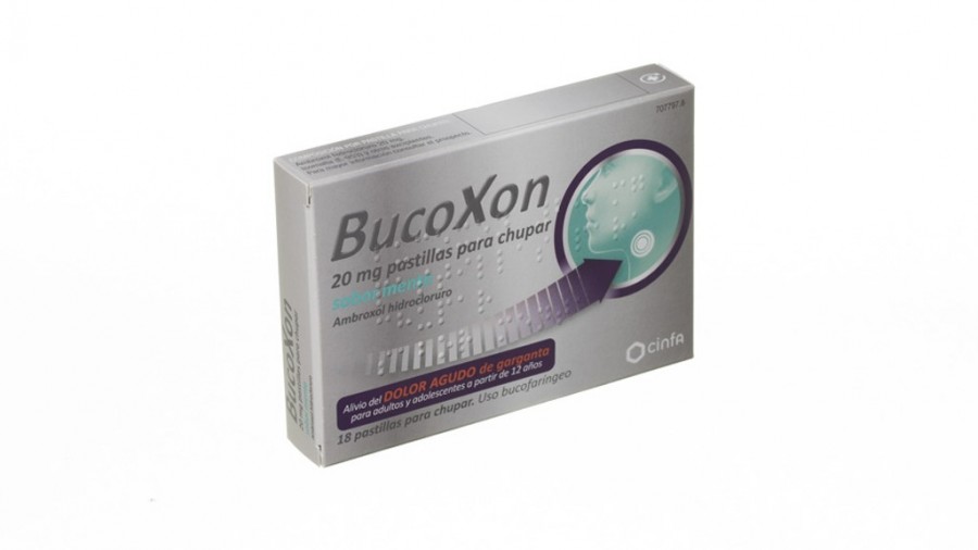 BUCOXON 20 MG PASTILLAS PARA CHUPAR SABOR MENTA ,18 pastillas fotografía del envase.