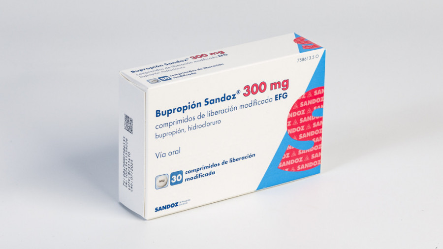 BUPROPION SANDOZ 300 MG COMPRIMIDOS DE LIBERACION MODIFICADA EFG , 30 comprimidos fotografía del envase.