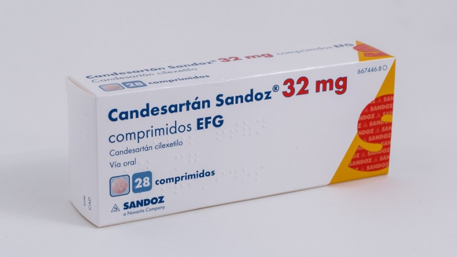 CANDESARTAN SANDOZ 32 mg COMPRIMIDOS EFG, 28 comprimidos fotografía del envase.