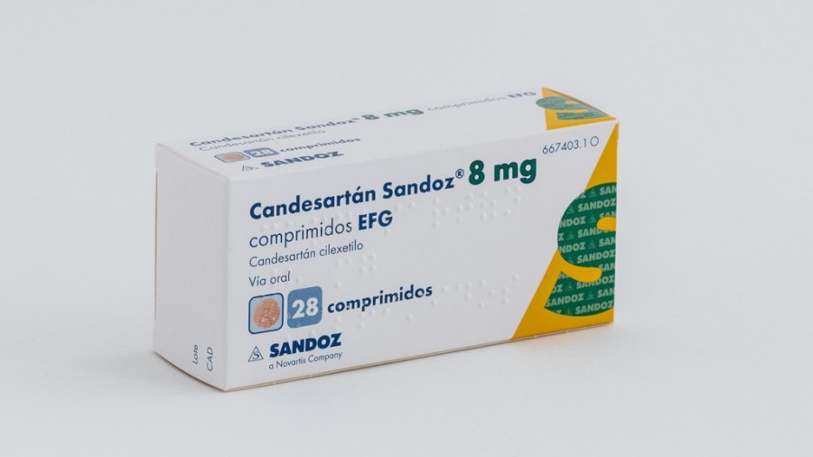 CANDESARTAN SANDOZ 8 mg COMPRIMIDOS EFG , 28 comprimidos fotografía del envase.