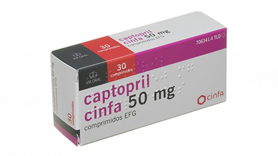 CAPTOPRIL CINFA 50 mg COMPRIMIDOS EFG , 30 comprimidos fotografía del envase.