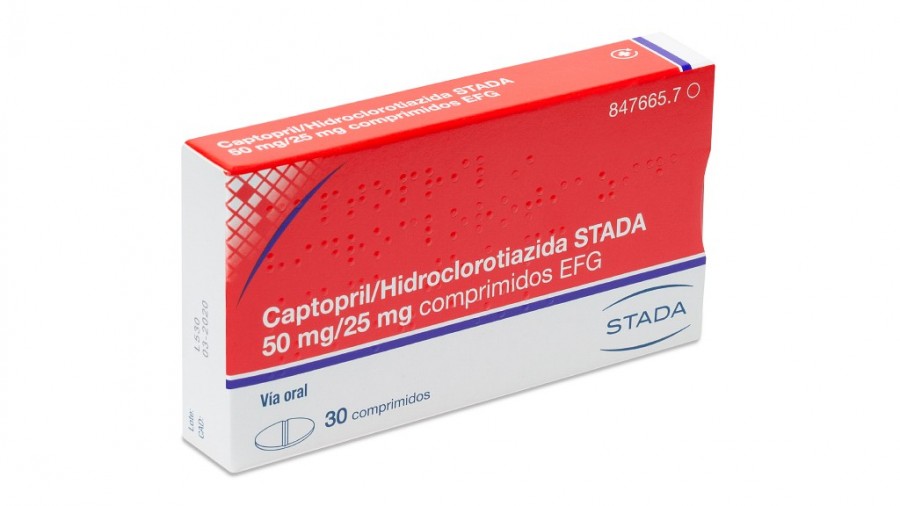 CAPTOPRIL / HIDROCLOROTIAZIDA STADA 50 mg/25 mg COMPRIMIDOS EFG , 30 comprimidos fotografía del envase.
