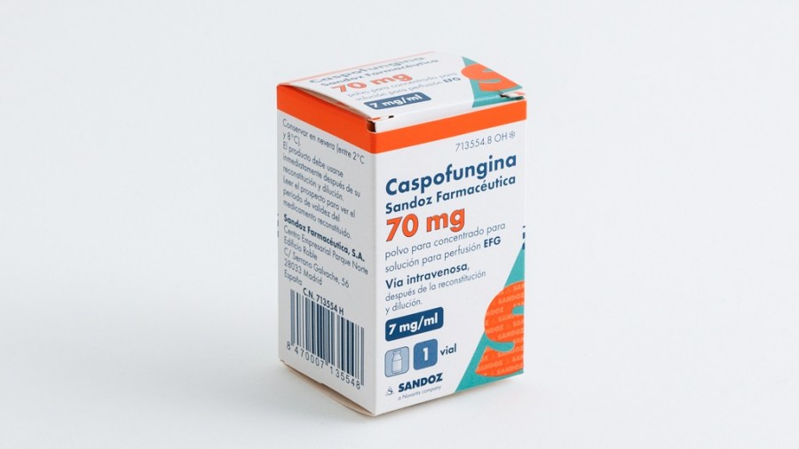 CASPOFUNGINA SANDOZ FARMACÉUTICA 70 mg POLVO PARA CONCENTRADO PARA SOLUCION PARA PERFUSION EFG 1 vial fotografía del envase.