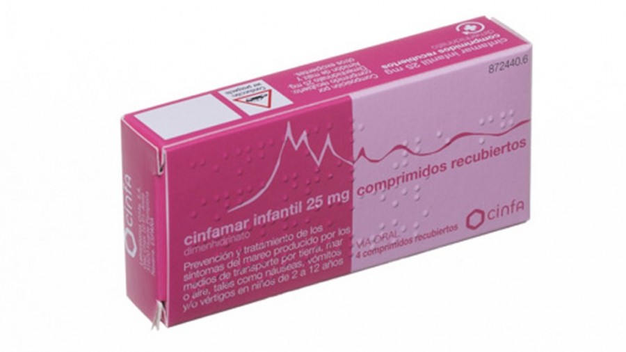 CINFAMAR INFANTIL 25 mg COMPRIMIDOS RECUBIERTOS , 10 comprimidos fotografía del envase.