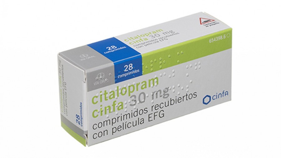 CITALOPRAM CINFA  30 mg COMPRIMIDOS RECUBIERTOS CON PELICULA EFG , 56 comprimidos fotografía del envase.