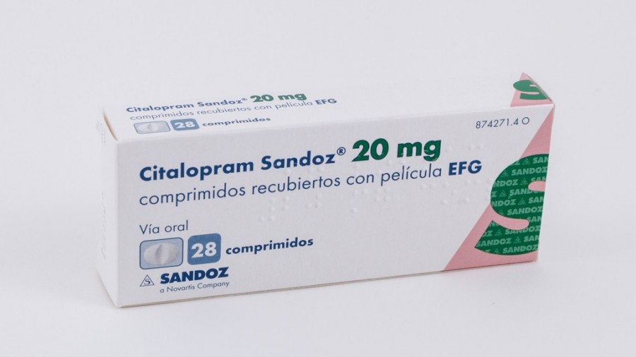 CITALOPRAM SANDOZ 20 mg COMPRIMIDOS RECUBIERTOS CON PELICULA EFG , 28 comprimidos fotografía del envase.