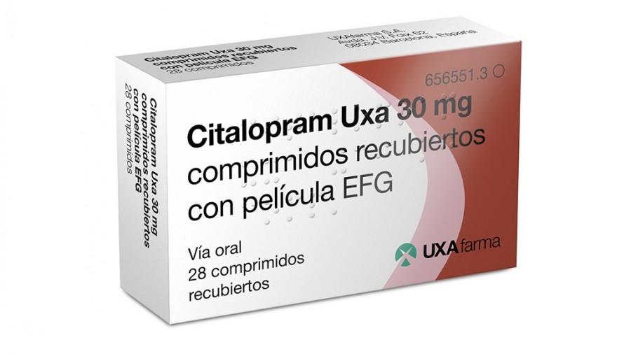 CITALOPRAM UXA 30 mg COMPRIMIDOS RECUBIERTOS CON PELICULA EFG, 28 comprimidos fotografía del envase.