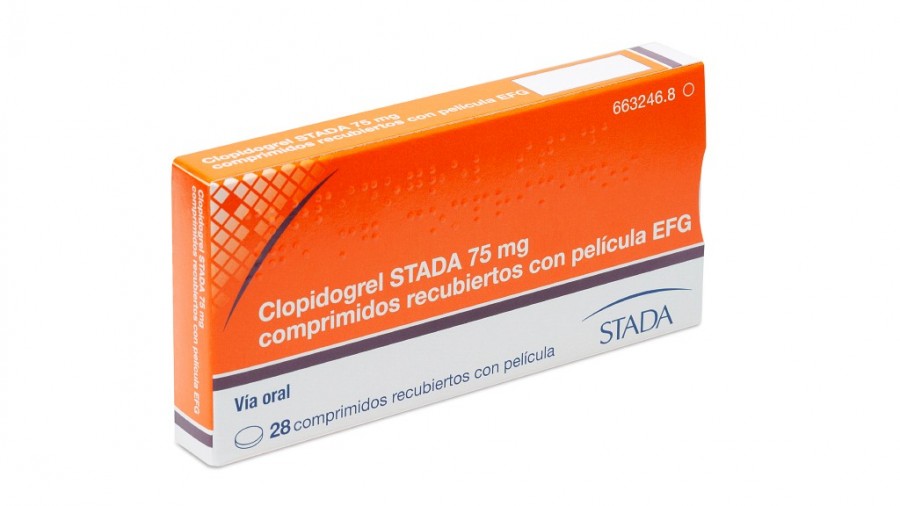 CLOPIDOGREL STADA 75 mg COMPRIMIDOS RECUBIERTOS CON PELICULA EFG, 50 comprimidos fotografía del envase.