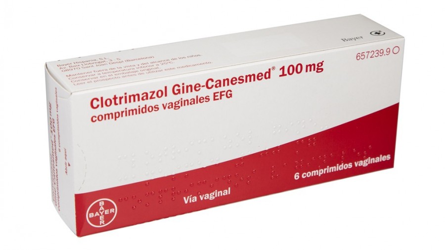 CLOTRIMAZOL GINE-CANESMED 100 MG COMPRIMIDOS VAGINALES EFG , 6 comprimidos fotografía del envase.