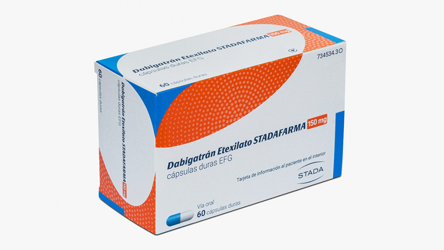 DABIGATRAN ETEXILATO STADAFARMA 150 MG CAPSULAS DURAS EFG, 60 cápsulas fotografía del envase.