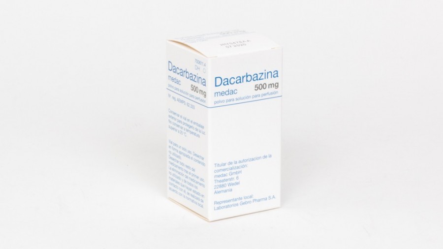 DACARBAZINA MEDAC 500 mg POLVO PARA SOLUCION PARA PERFUSION, 1 vial fotografía del envase.