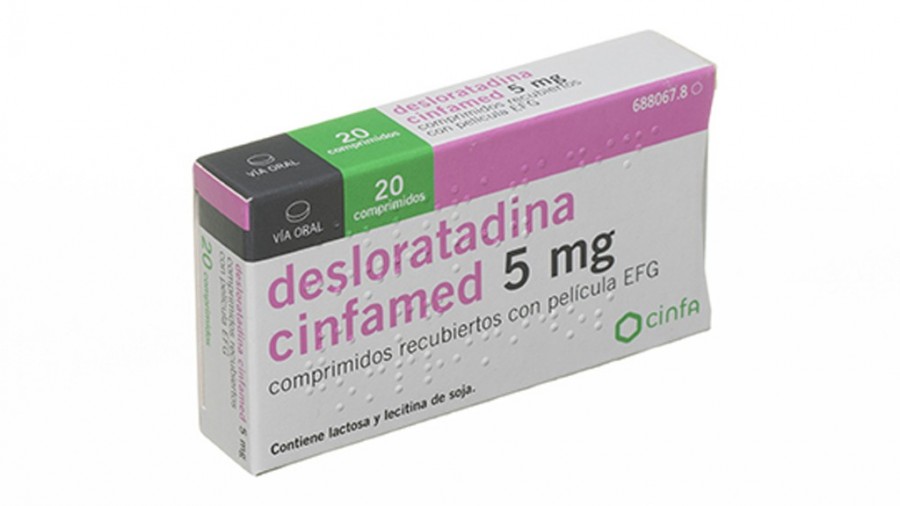 DESLORATADINA CINFAMED 5 mg COMPRIMIDOS RECUBIERTOS CON PELICULA EFG , 20 comprimidos fotografía del envase.
